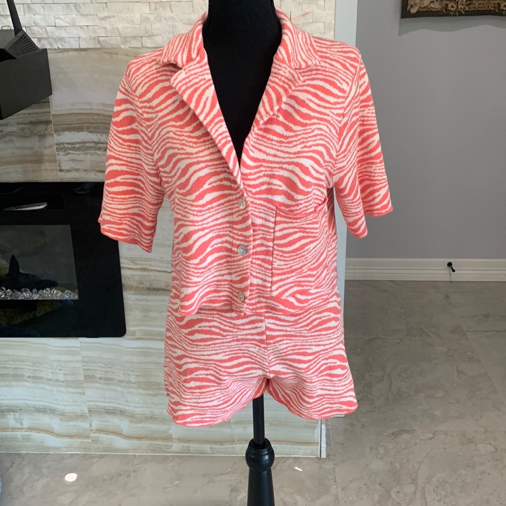 Pink Zebra Striped Short Set. Size S (983)